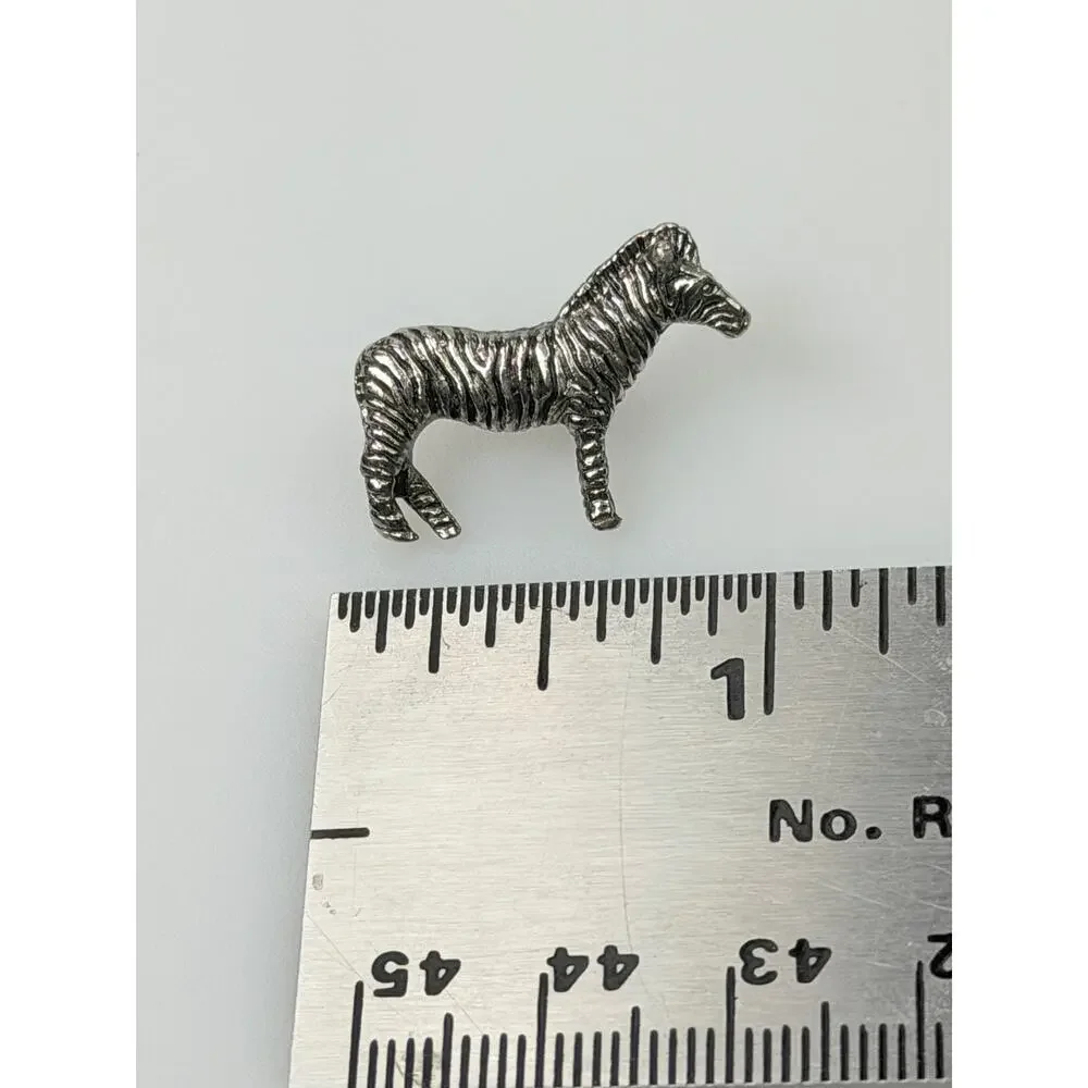 Vintage Silver Toned Metal Zebra Tack Pin Brooch 1